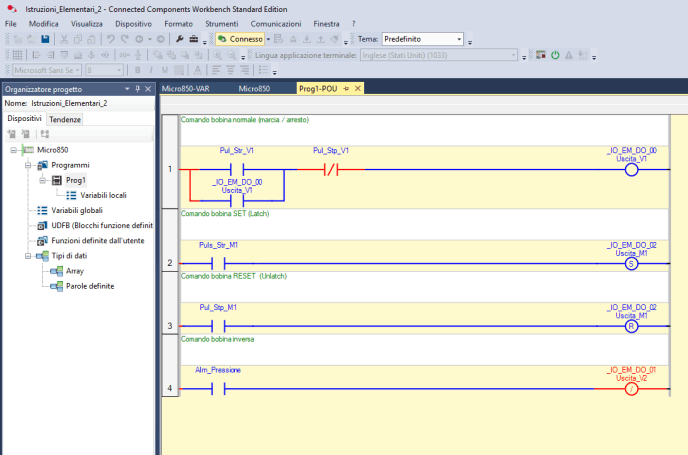 Schema logico di un PLC e linguaggio ladder