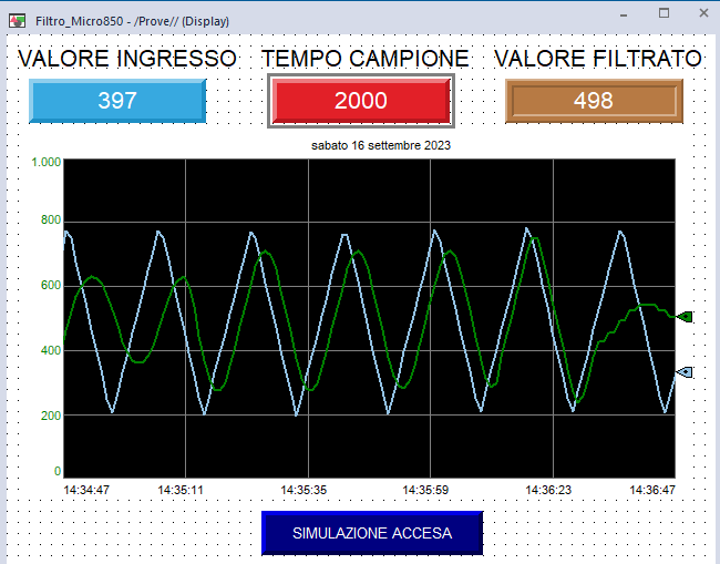 Schermata runtime del programma filtro