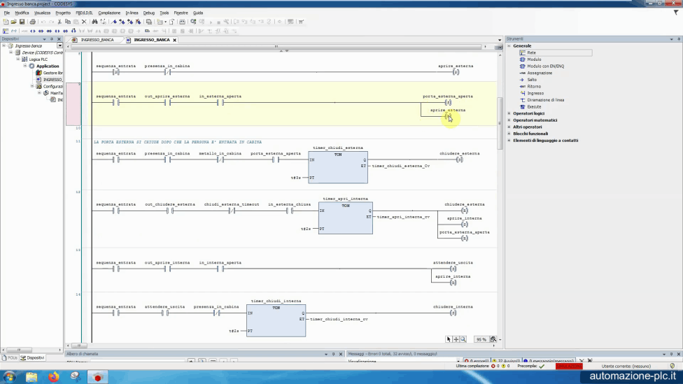 Schermata ambiente di lavoro Codesys per programmare i PLC