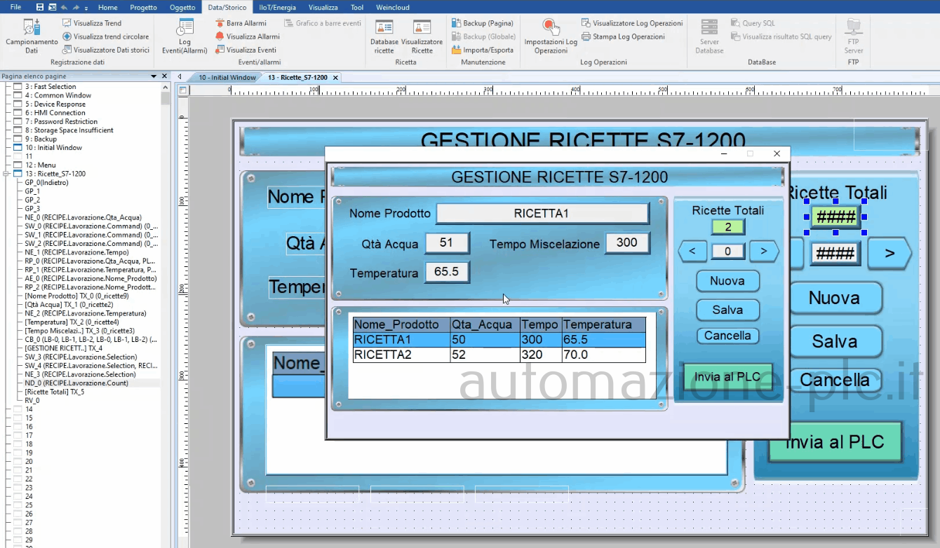 Gestione ricette con pannelli HMI Weintek