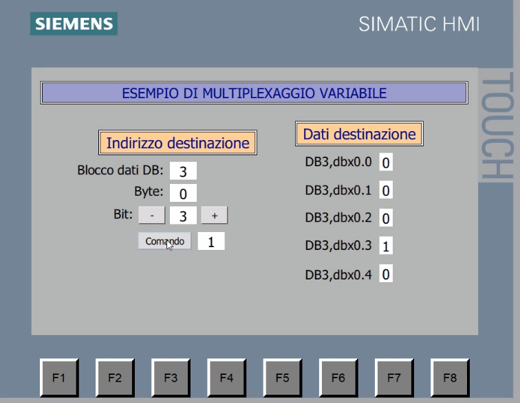 Sinottico pannello HMI Siemens con variabili in multiplazione