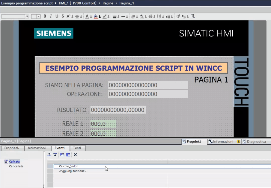 Schermato sviluppo pagina grafica in WinCC