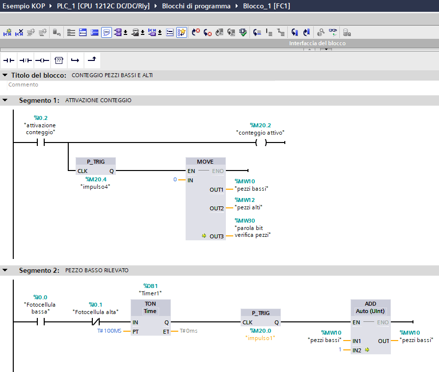 Programma PLC S7-1200 parte 1 in linguaggio KOP
