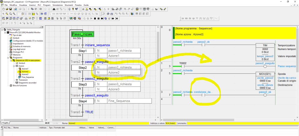 Esempio di programma a blocchi di funzioni sequenziali SFC per plc