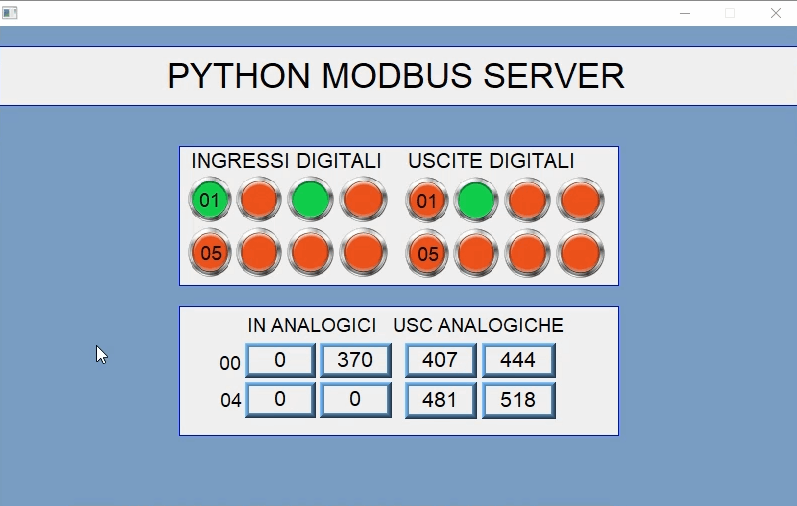 Schermata del pannello hmi Weintek con il monitoraggio dei dati del server modbus python