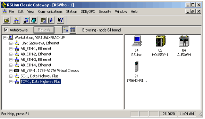 Schermata RSLinx Allen Bradley - software di comunicazione
