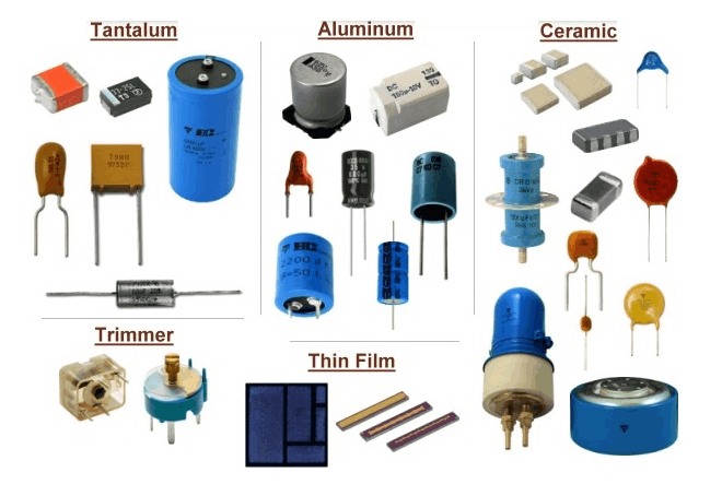 Vari tipi di condensatori elettronici