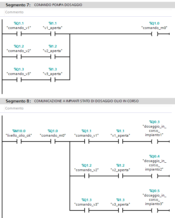 Programma plc in ladder - comando pompa e segnali dosaggio in corso