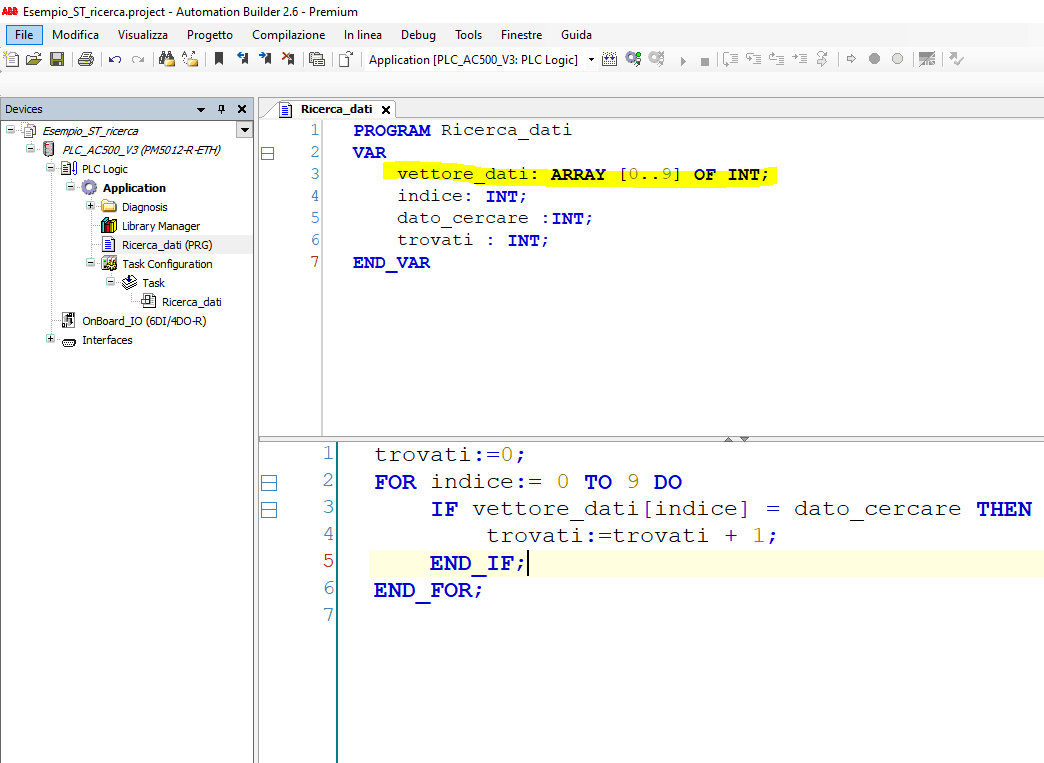 Dichiarazione variabili nell'ambiente di programmazione e linguaggio di testo strutturato