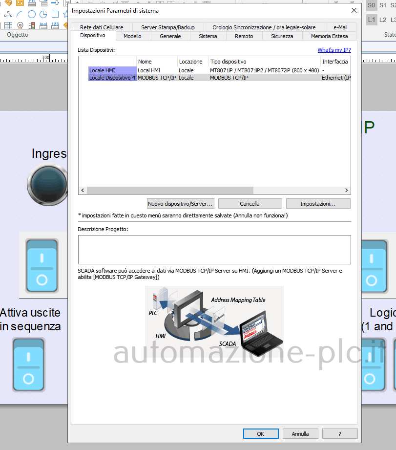 Schermata di EasyBuilder PRO dove configurare l'apparecchio MODBUS