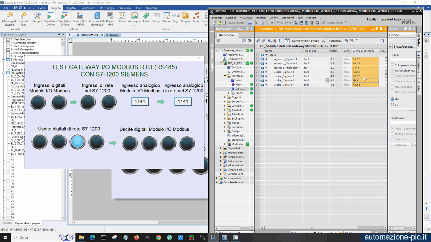 Schermata runtime Weintek e Tia Portal