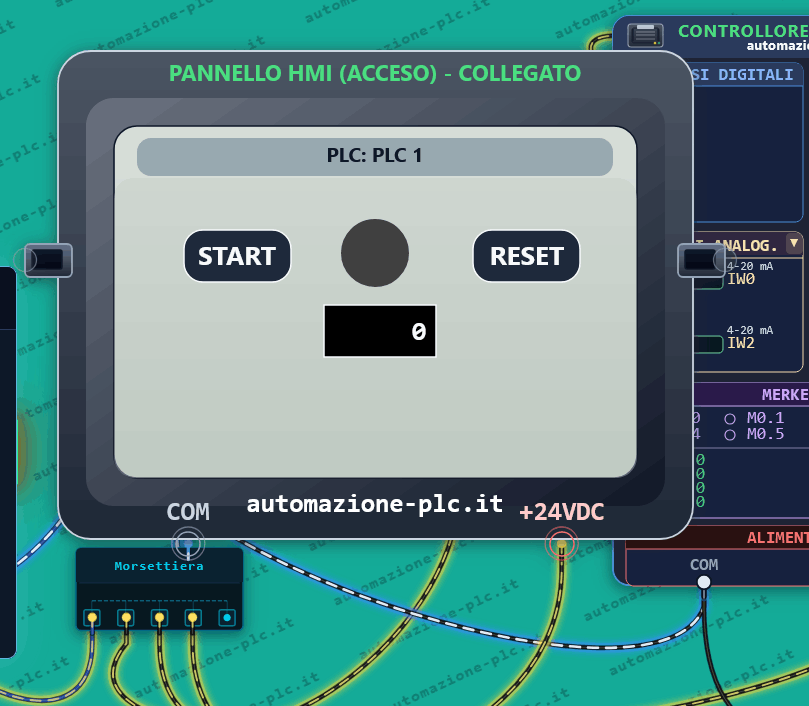 L'oggetto HMI virtuale del simulatore d'automazione industriale