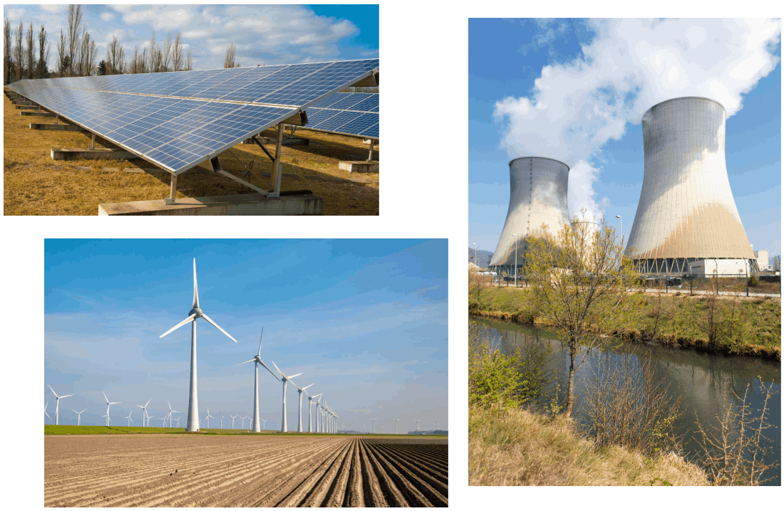 Centrale eolica, nucleare, e pannelli solari