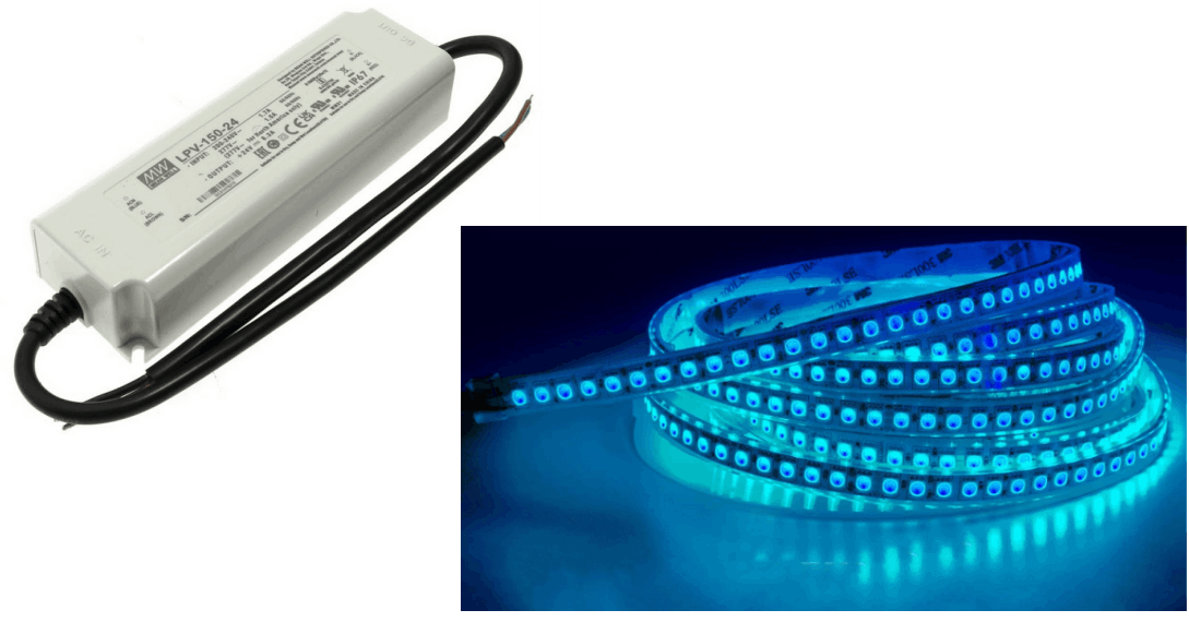 Striscia LED e alimentatore per strisce.