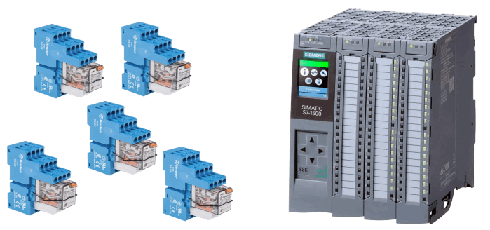 Relè per logica cablata e plc per logica programmata