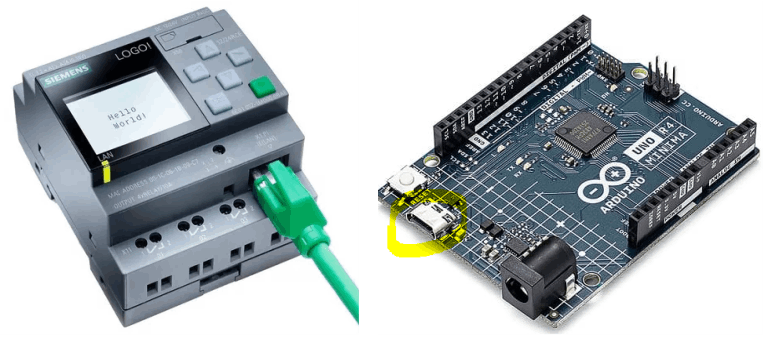 LOGO! Siemens con porta di rete ethernet e Arduino con porta USB