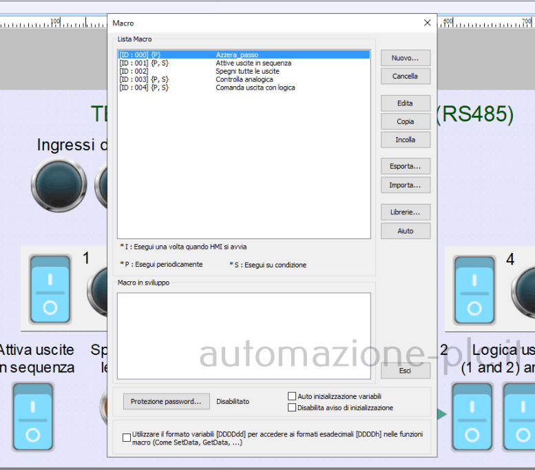 Configurazione scansione macro del pannello Weintek