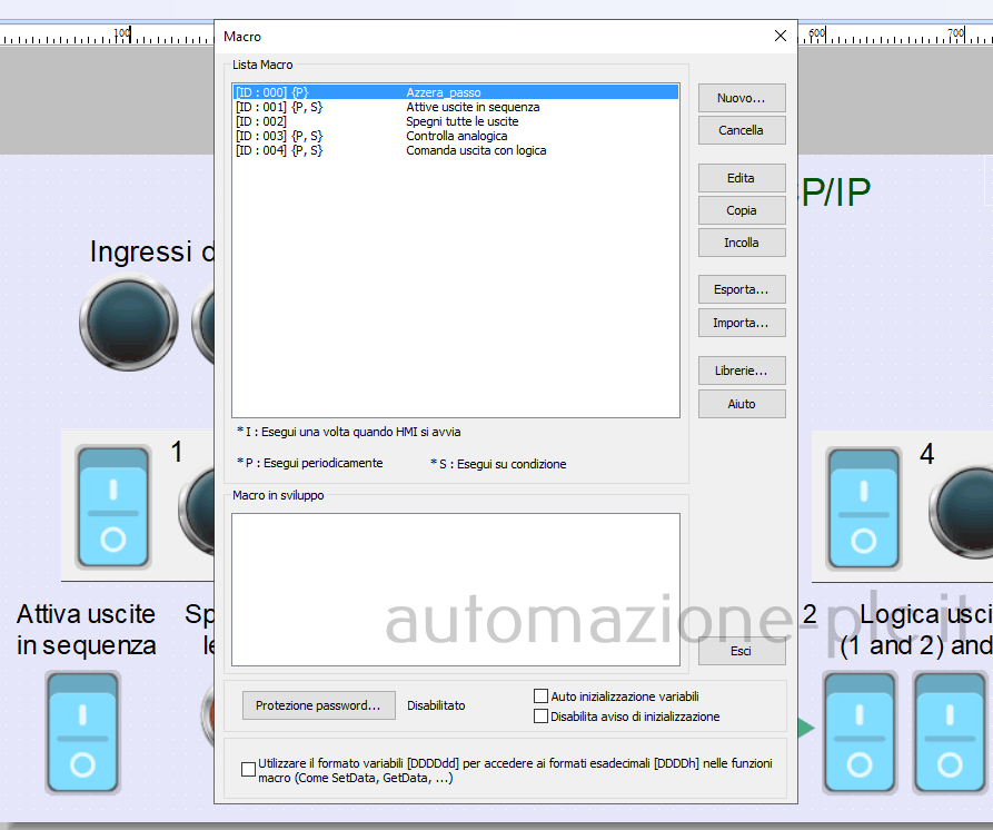 Configurazione scansione macro del pannello Weintek