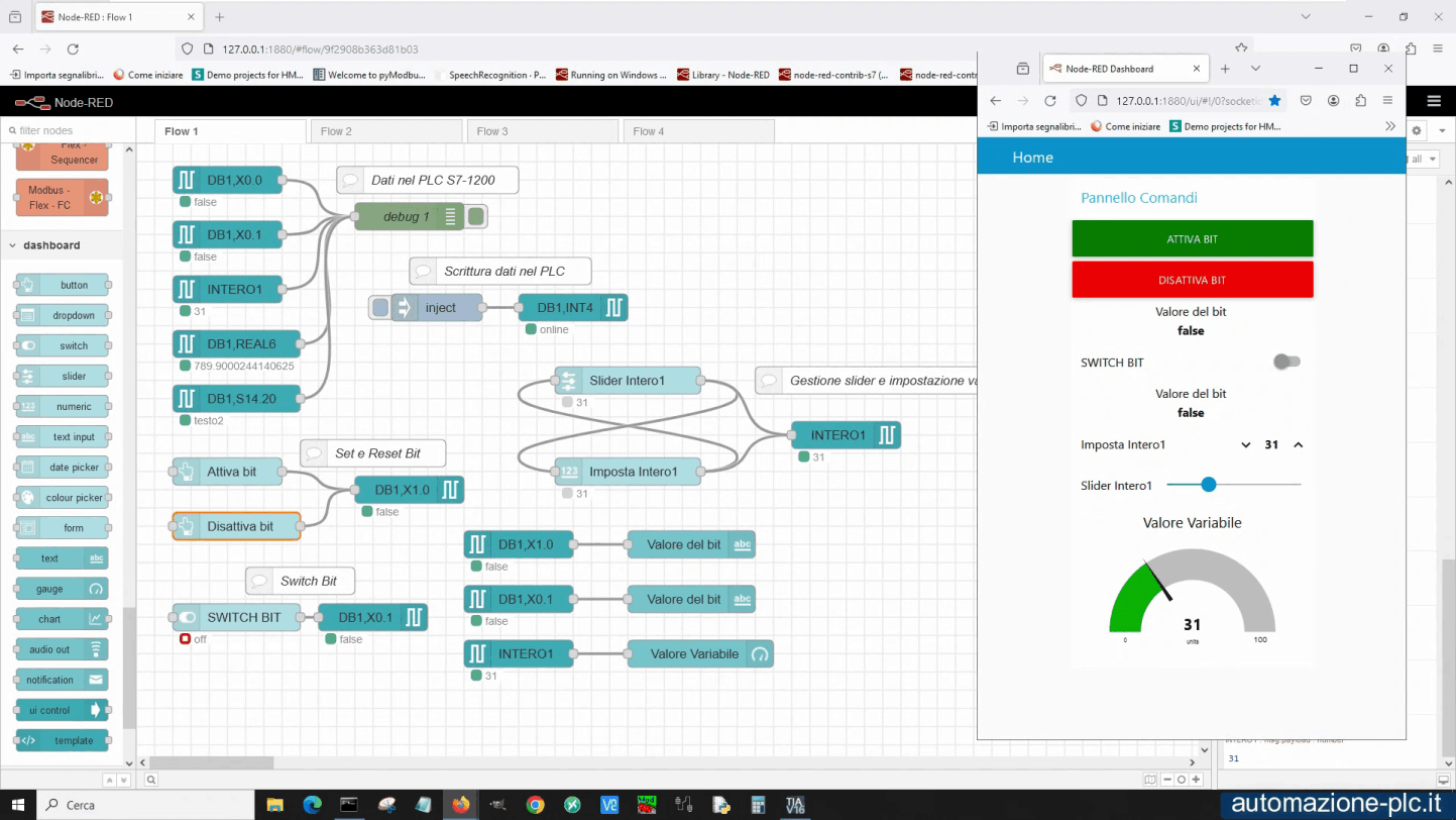 Schermata di integrazione Logo! Siemens con NodeRED