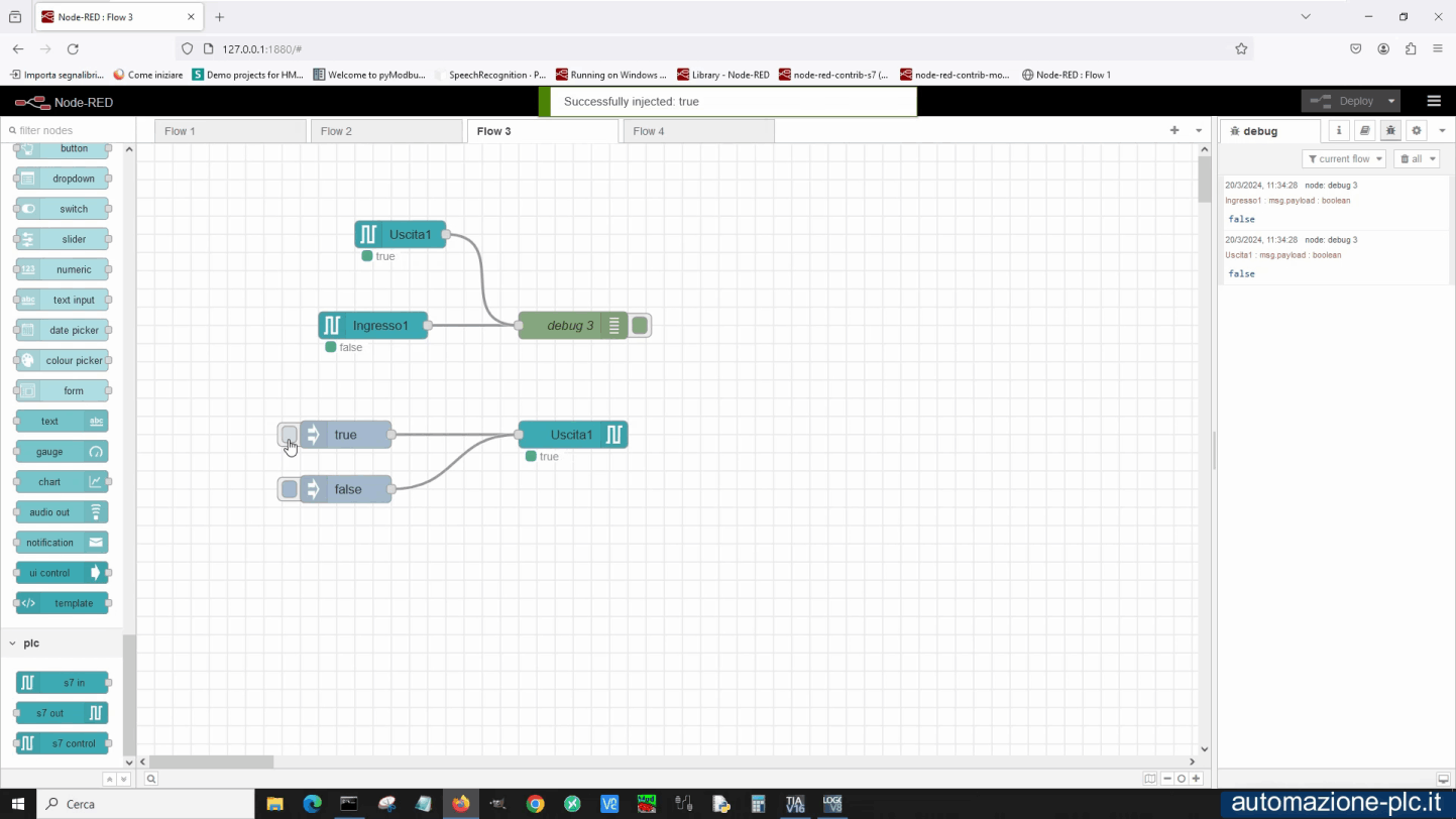 Flusso di node-RED per leggere e scrivere dati nel LOGO! Siemens