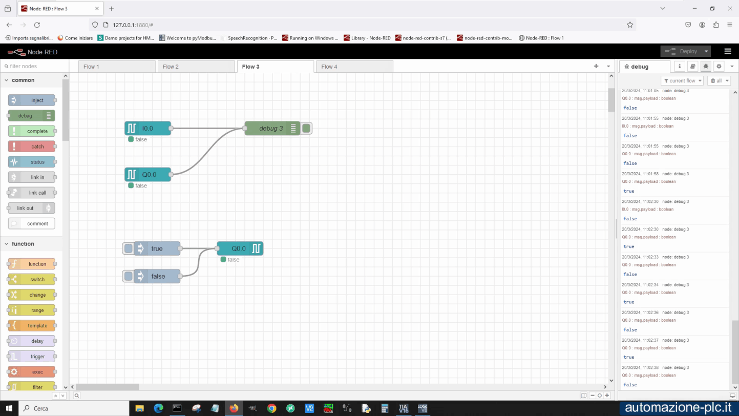Schermata con i flussi di Node-RED
