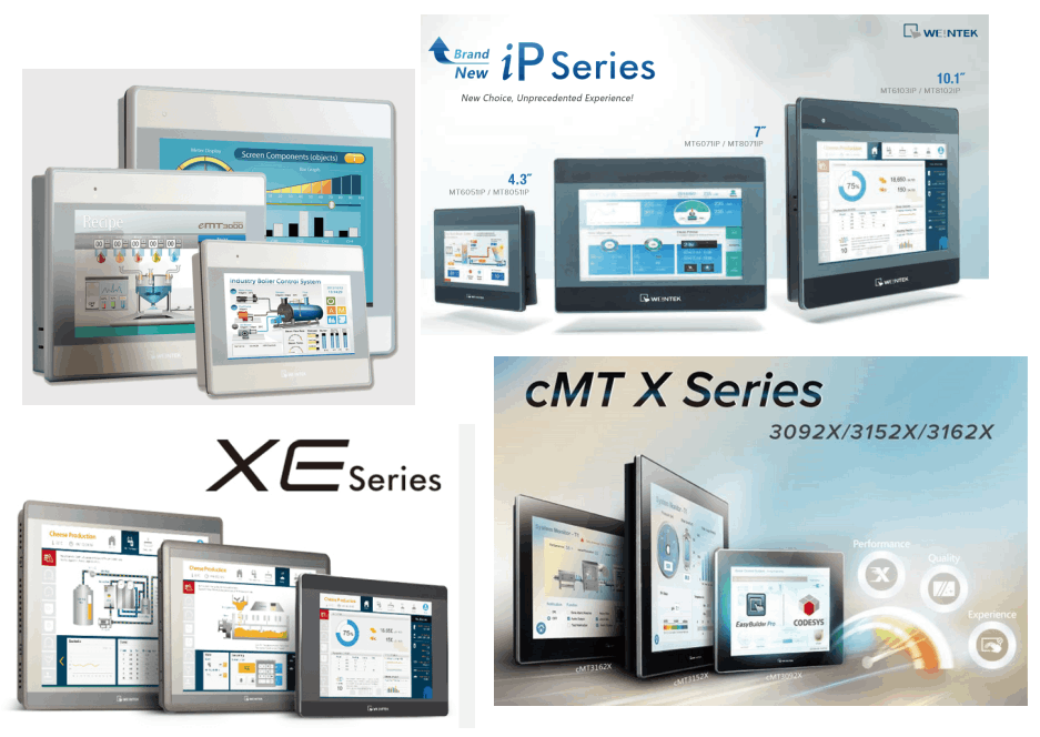 Famiglie di pannelli operatore HMI Weintek serie iP, cMTX, XE.