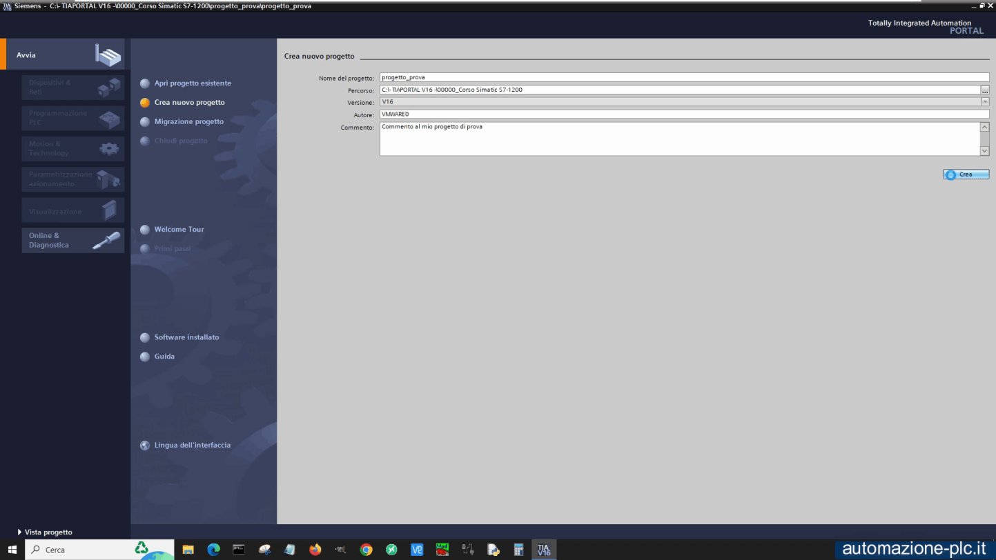 Tia Portal Siemens: creazione progetto - fase 1