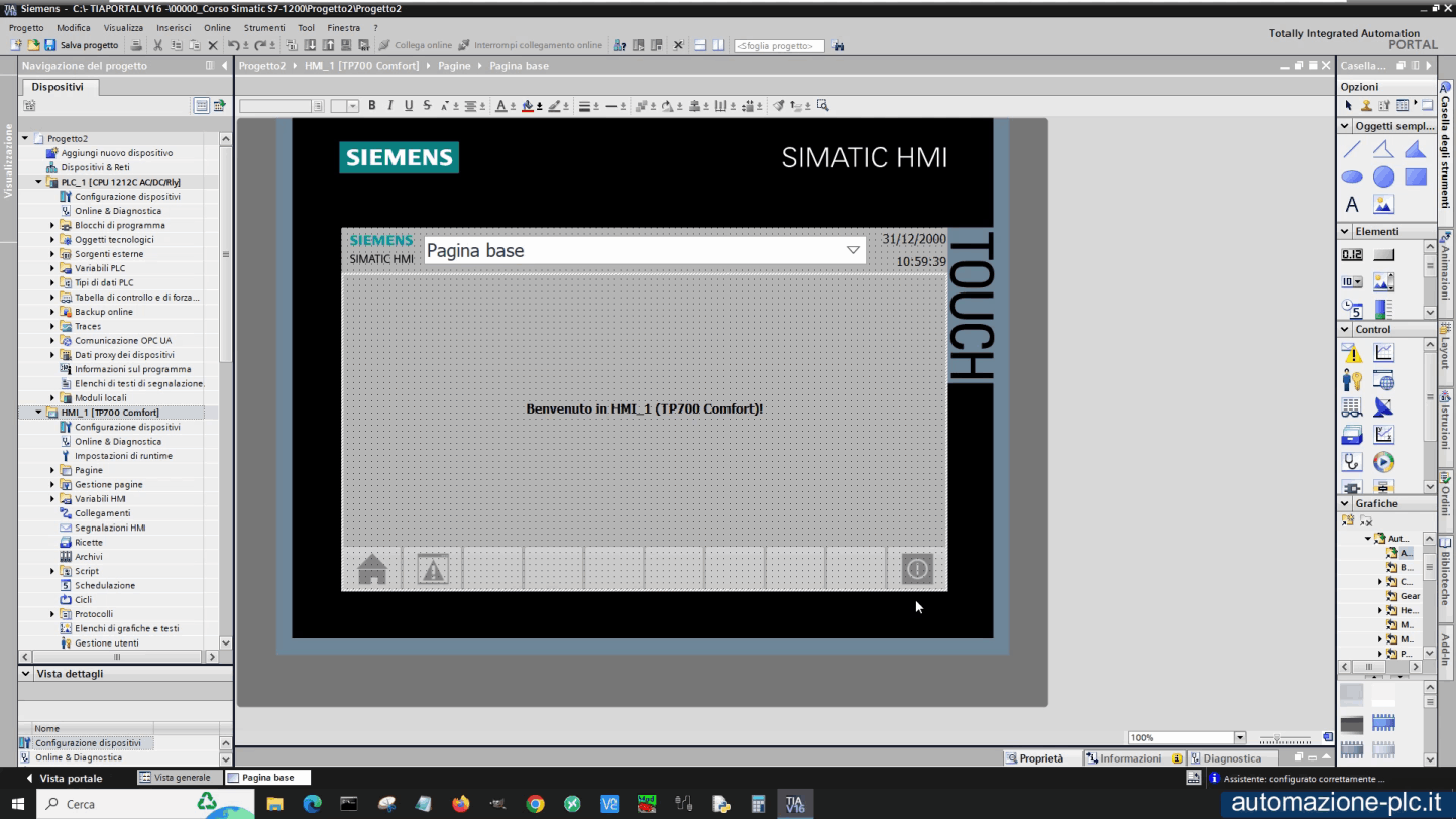 Tia Portal Siemens: pagina principale applicazione HMI