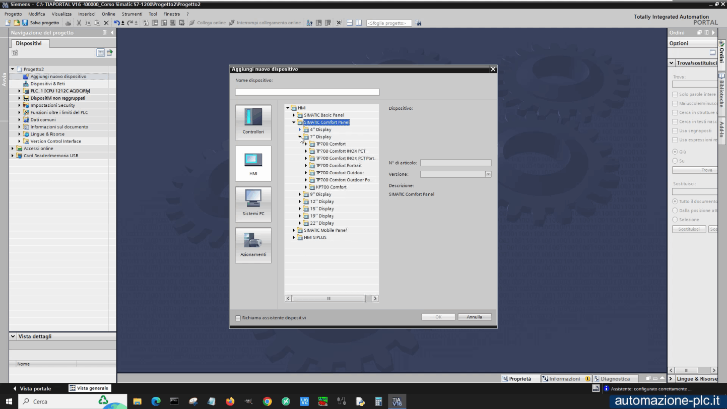 Tia Portal Siemens: aggiunta HMI da vista progetto