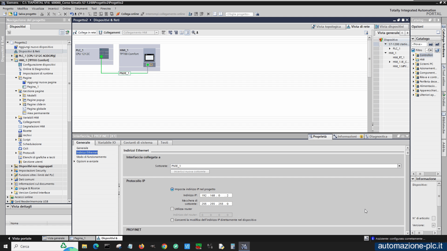 Tia Portal Siemens: creazione collegamento di rete tra PLC e HMI