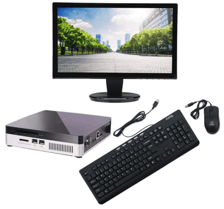 Thin client con monitor, tastiera e mouse