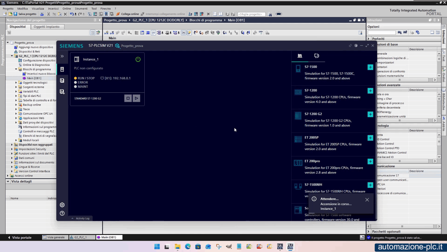 Introduzione a Tia Portal V21 - PLCSIM V21