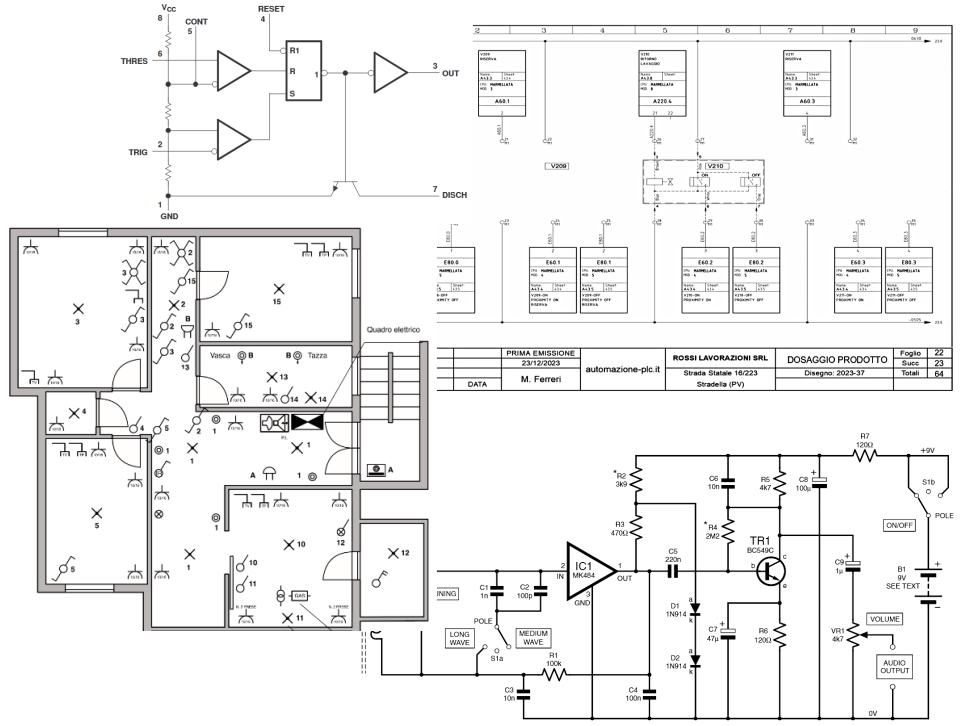 Schemi di impianti, di quadri elettrici, circuiti elettronici e di circuiti integrati