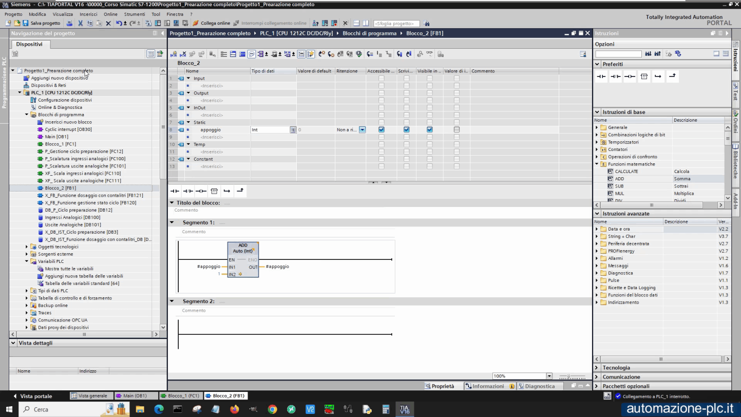 Corso di plc: dichiarazione variabili static nella FB