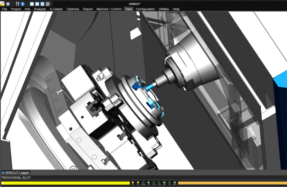 Schermata simulatore di macchine CNC Vericut della CGTech