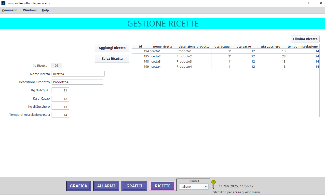 Sinottico con la gestione delle ricette e dei set di dati di Inductive Automation Ignition