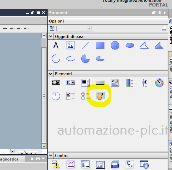 Elemento area tattile di WinCC Unified