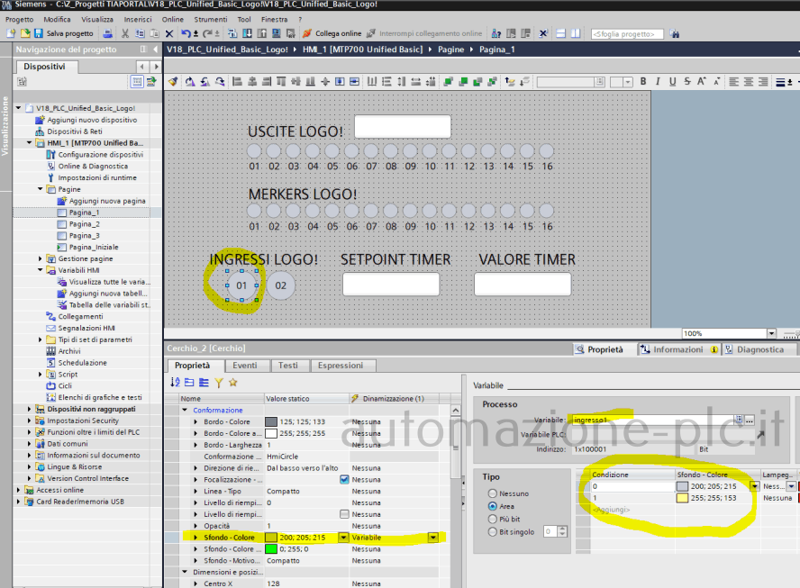 Programmazione pagina grafica in WinCC Unified per LOGO! Siemens