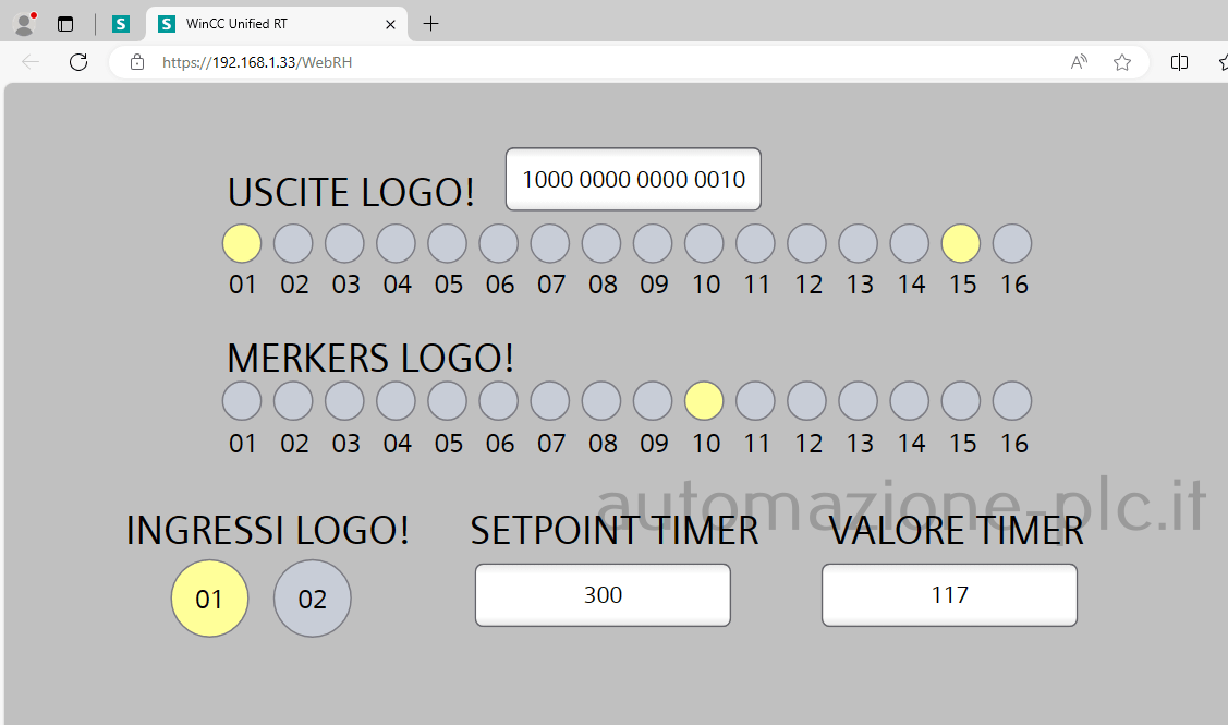 Schermata runtime pagina grafica di WinCC Unified